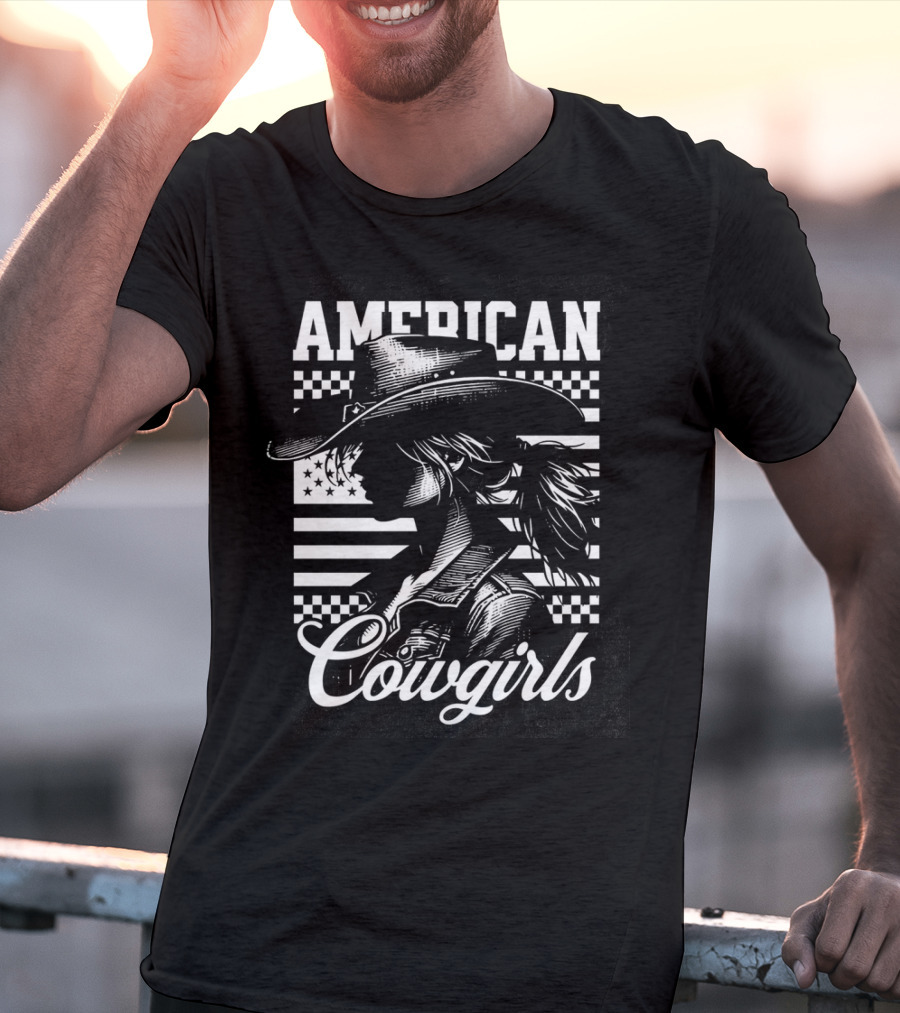 American Cowgirls Vintage Western Style Cowboy Hat Retro Flag T-Shirt