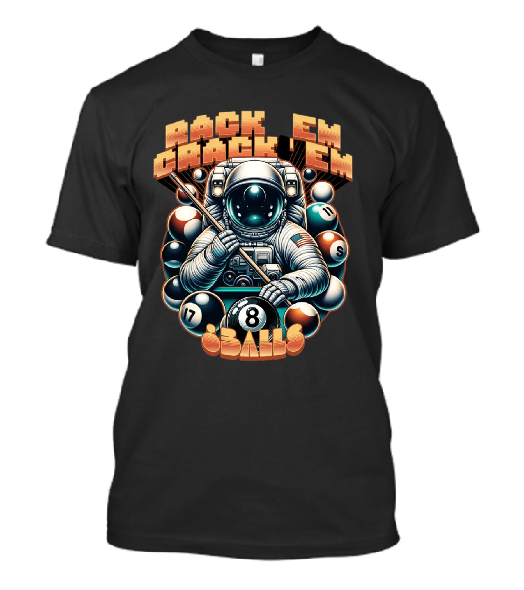 Rack 'Em Crack 'Em 8 Balls Astronaut T-Shirt