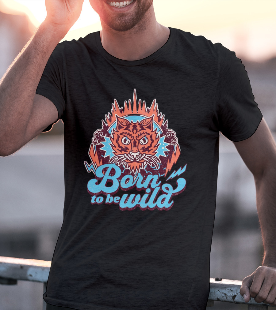 Born To Be Wild Tiger Vintage Style Retro Lightning Burst T-Shirt