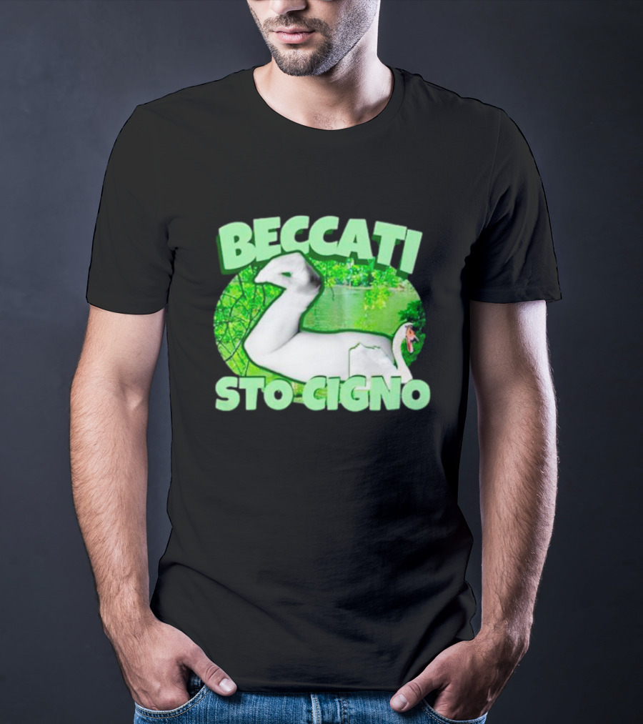 Beccati Sto Cigno Goose Meme - Italian Humor With Green Lake Background T-Shirt