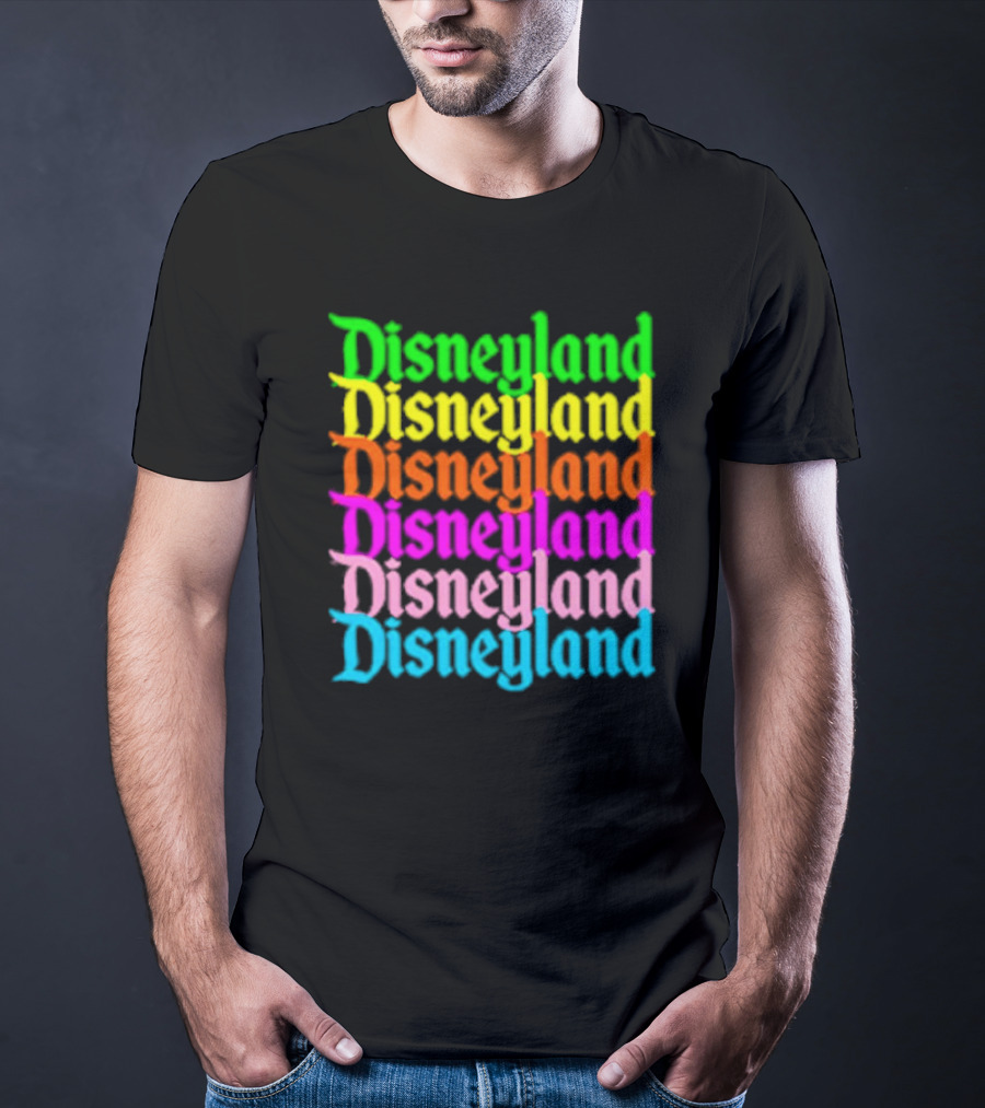 Disneyland Rainbow Multicolor Text Stacked T-Shirt