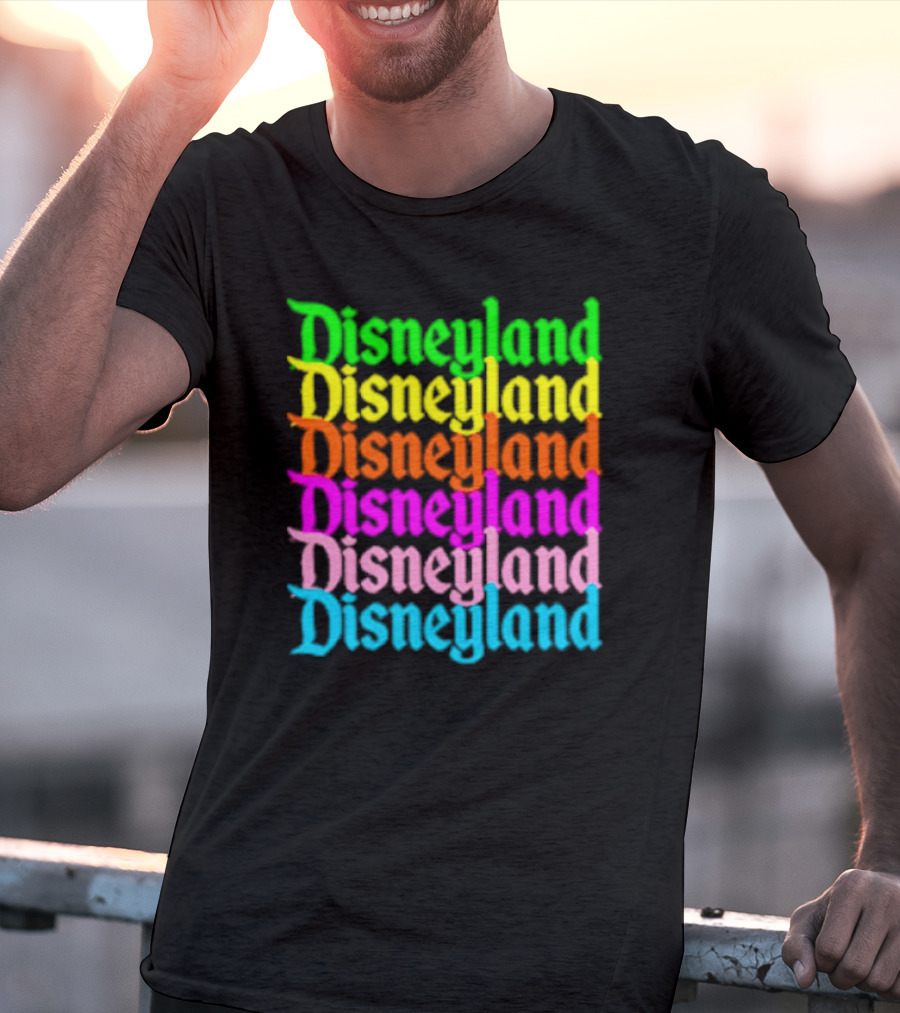 Disneyland Rainbow Multicolor Text Stacked T-Shirt