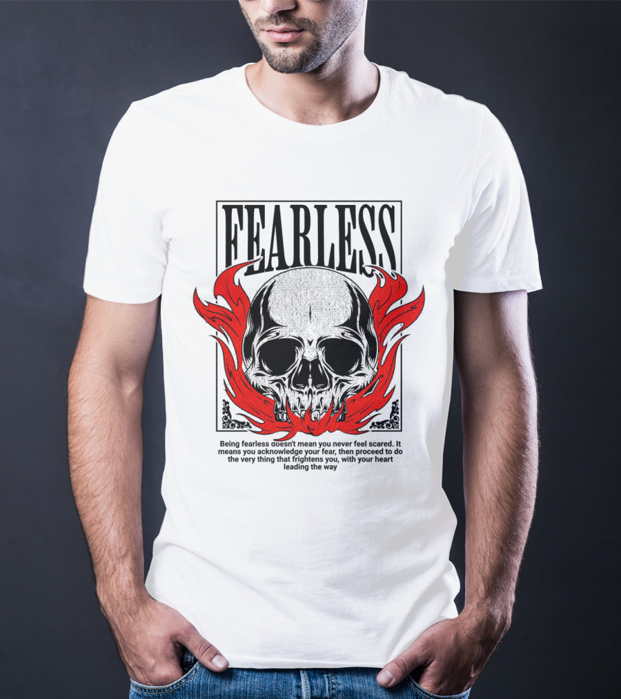 FEARLESS Skull With Red Flames Street Wear T-Shirt