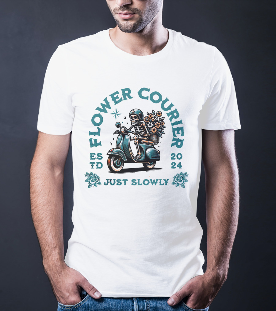 Flower Courier Skeleton Vespa Rider Just Slowly T-Shirt
