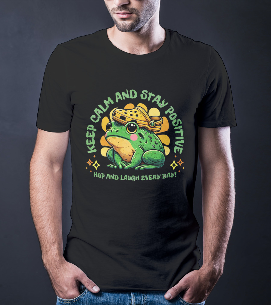 Keep Calm And Stay Positive Hop And Laugh Every Day Funny Frog Motivation T-Shirt