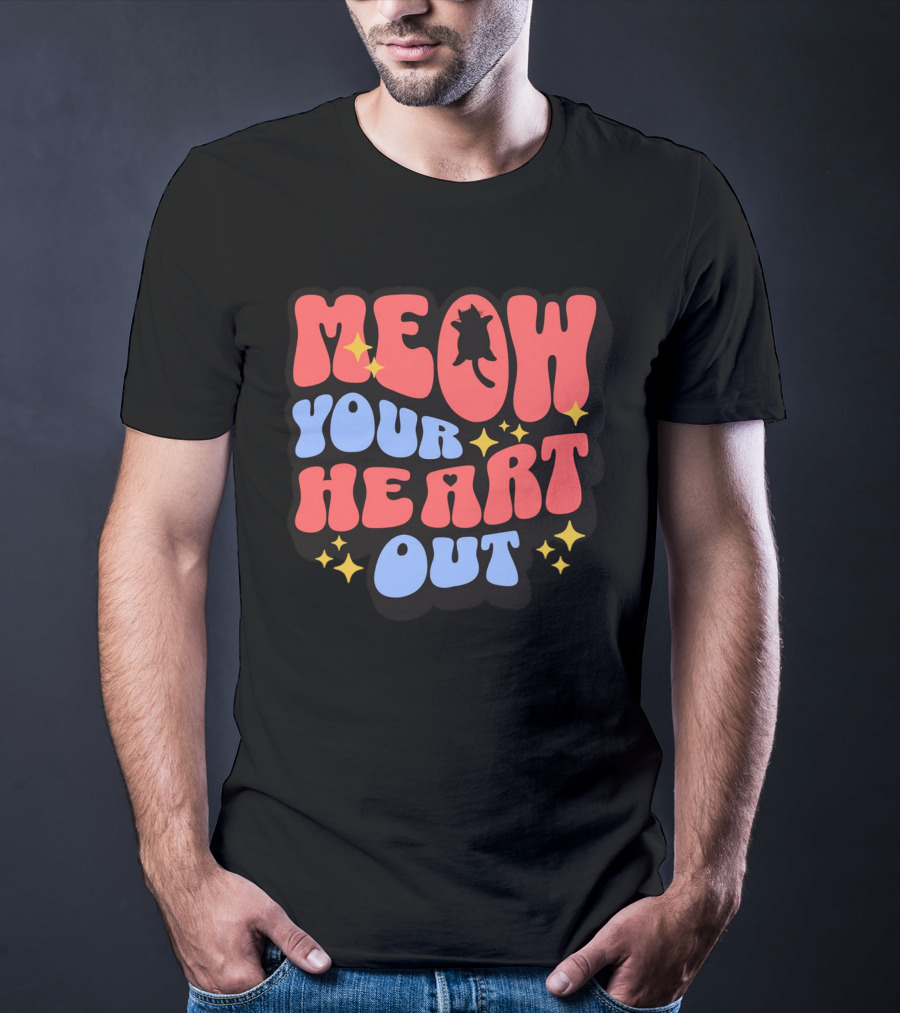 MEOW YOUR HEART OUT Retro Cat Stars T-Shirt