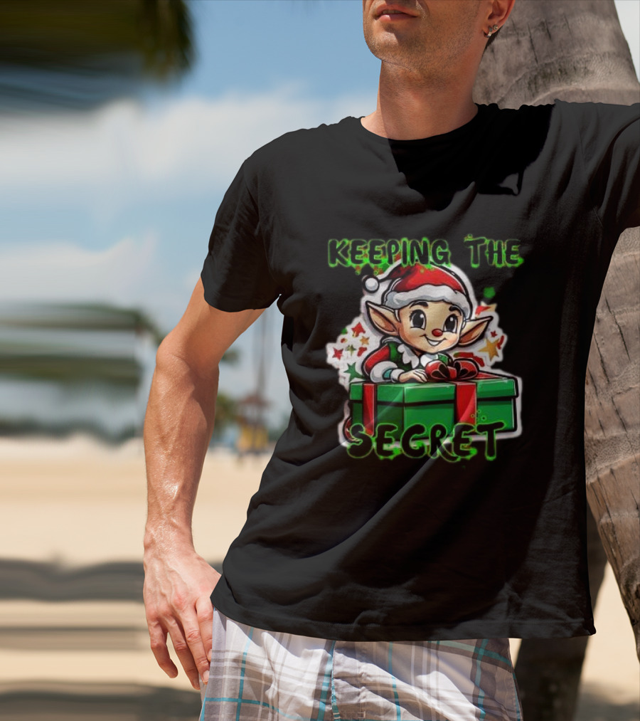 Keeping The Secret Christmas Elf With Present T-Shirt