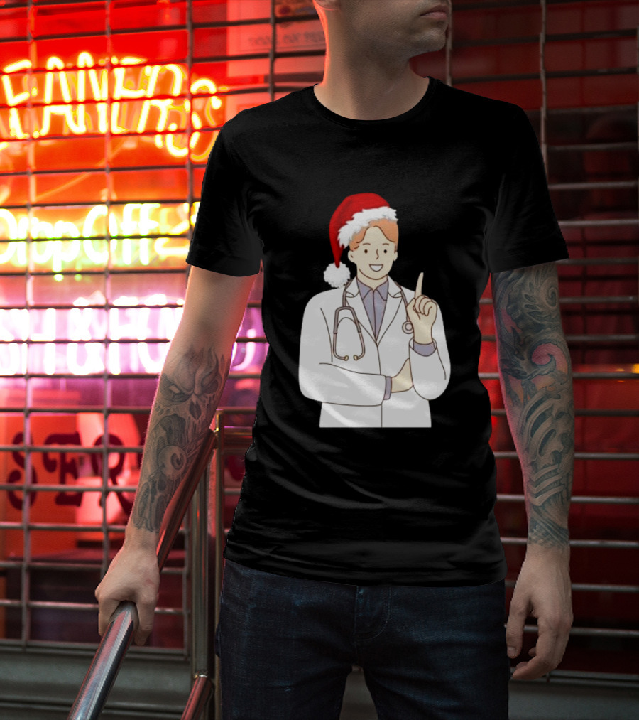 Santa Hat Wearing Physician Doctor Merry Christmas T-Shirt