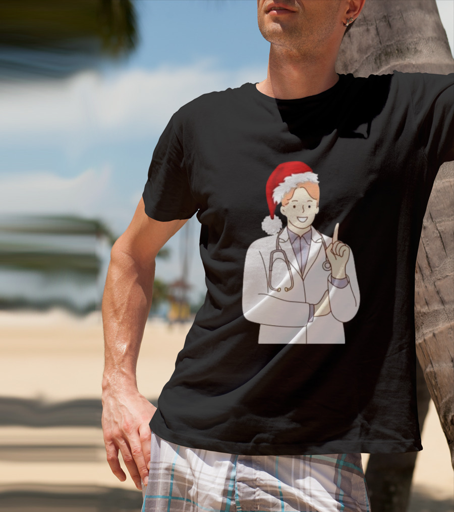 Santa Hat Wearing Physician Doctor Merry Christmas T-Shirt