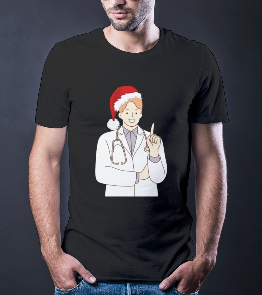 Santa Hat Wearing Physician Doctor Merry Christmas T-Shirt