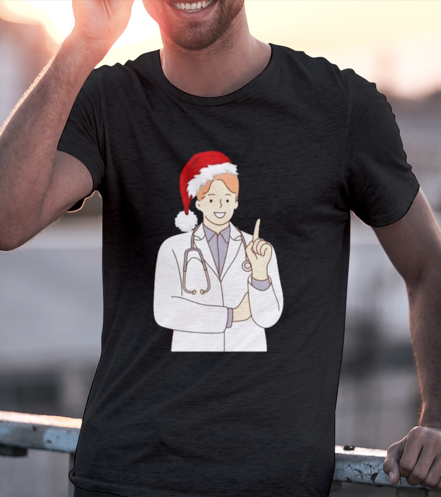 Santa Hat Wearing Physician Doctor Merry Christmas T-Shirt