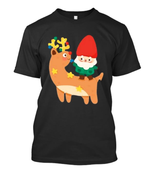 Cute Christmas Reindeer With Santa Riding T-Shirt