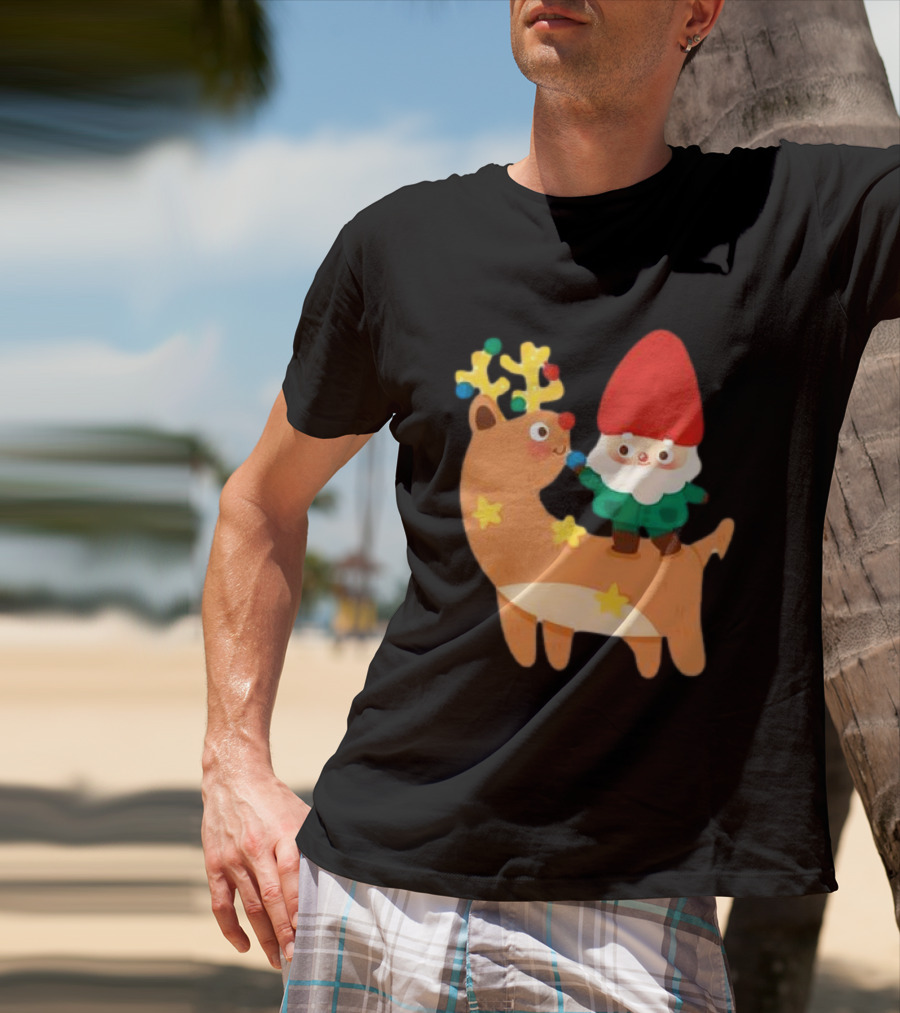 Cute Christmas Reindeer With Santa Riding T-Shirt