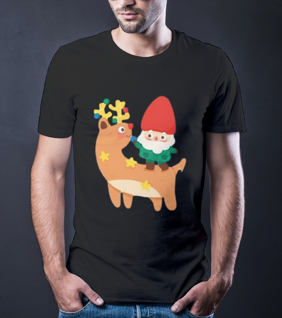 Cute Christmas Reindeer With Santa Riding T-Shirt