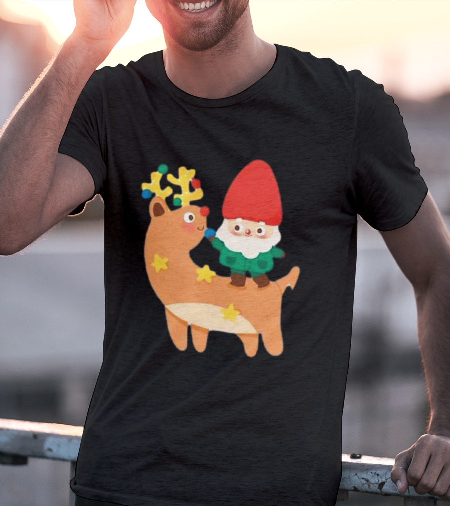 Cute Christmas Reindeer With Santa Riding T-Shirt