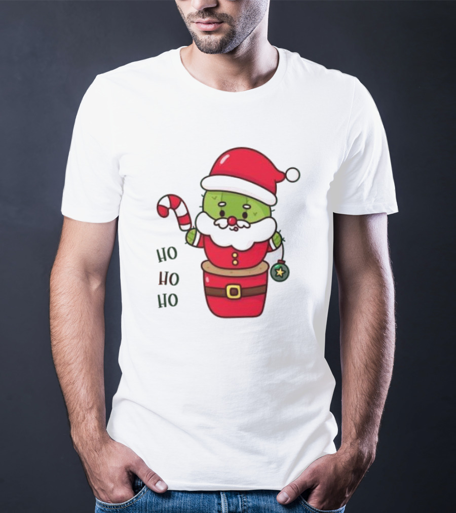 Santa Claus Ho Ho Ho Christmas Cactus Santa Suit Candy Cane T-Shirt