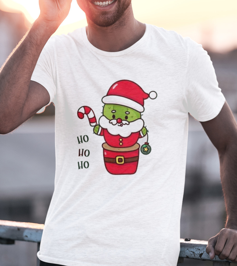 Santa Claus Ho Ho Ho Christmas Cactus Santa Suit Candy Cane T-Shirt