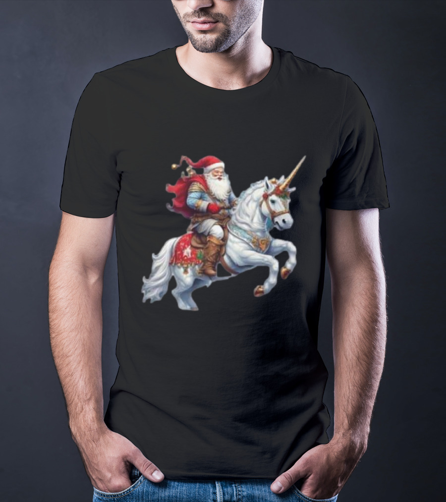 Santa Claus Riding Festive Unicorn Christmas T-Shirt