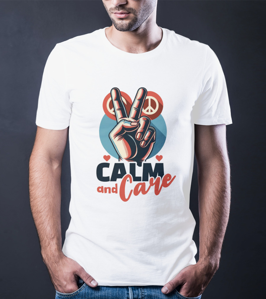 CALM And Care Peace Sign With Hearts T-Shirt