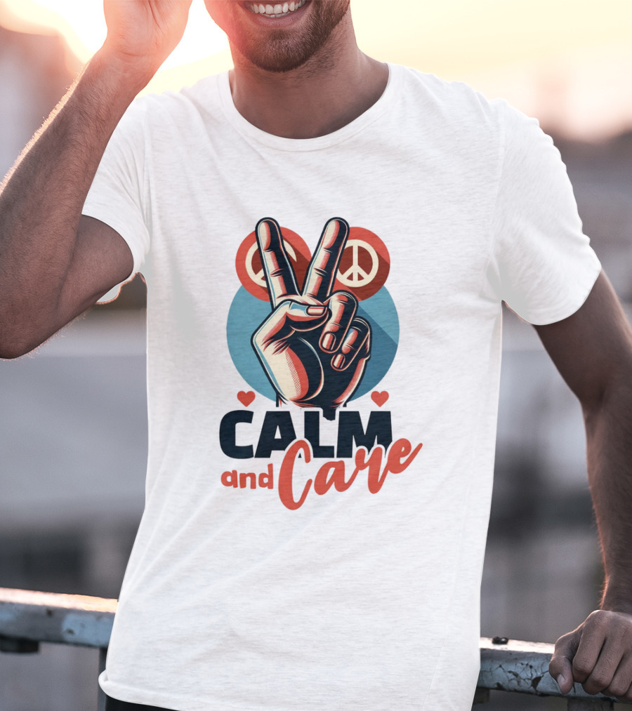 CALM And Care Peace Sign With Hearts T-Shirt