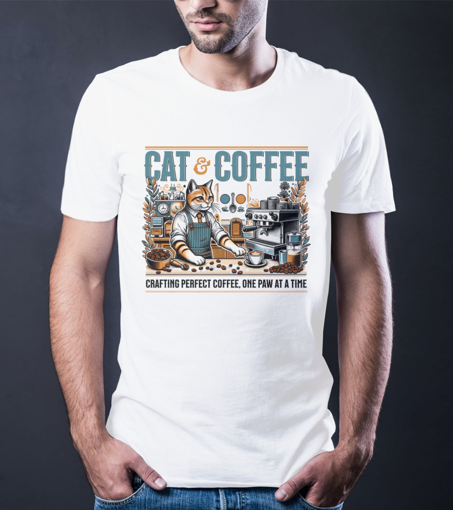 CAT And COFFEE Crafting Perfect Coffee One Paw At A Time T-Shirt