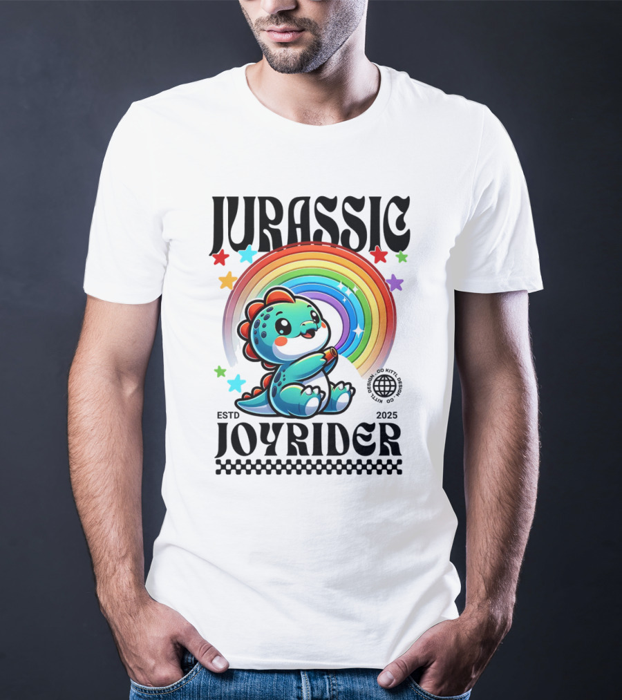 JURASSIC JOYRIDER ESTD 2025 Rainbow Star Dino Club T-Shirt