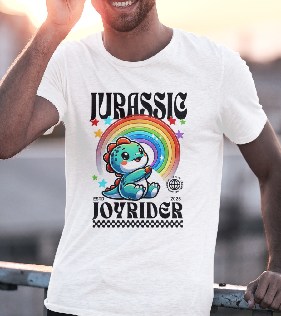 JURASSIC JOYRIDER ESTD 2025 Rainbow Star Dino Club T-Shirt