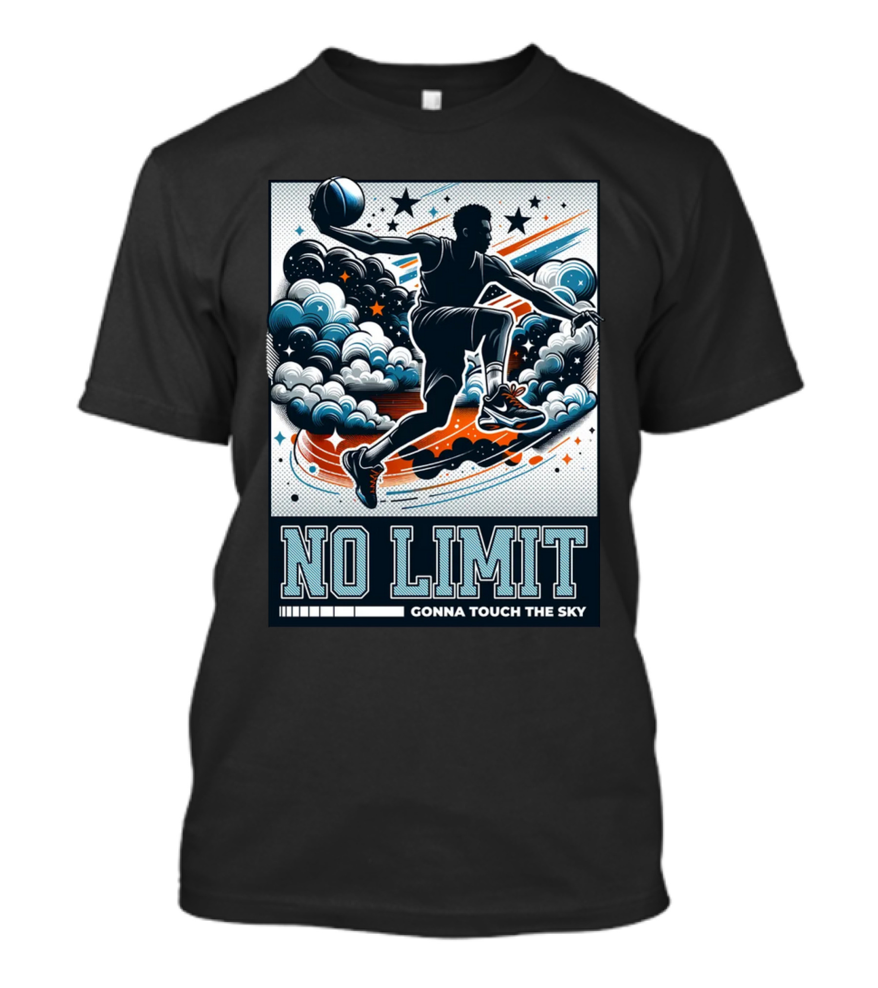 NO LIMIT GONNA TOUCH THE SKY Basketball Player Dynamic Clouds And Stars T-Shirt