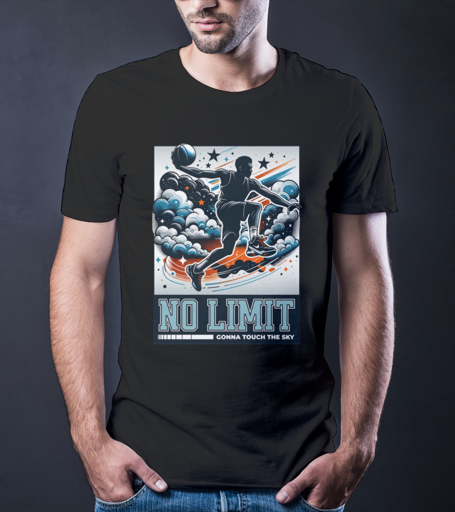 NO LIMIT GONNA TOUCH THE SKY Basketball Player Dynamic Clouds And Stars T-Shirt