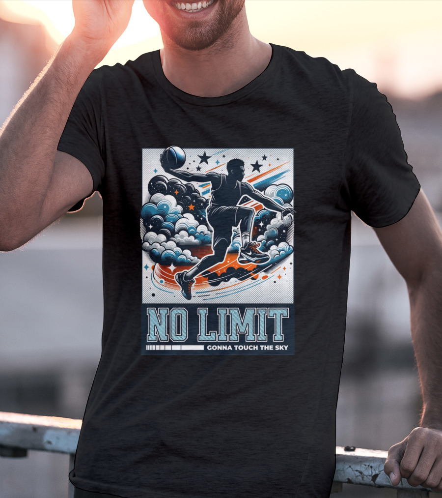 NO LIMIT GONNA TOUCH THE SKY Basketball Player Dynamic Clouds And Stars T-Shirt