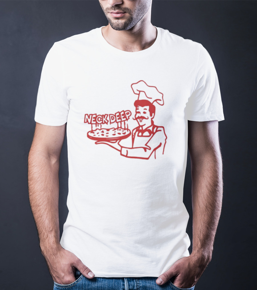 Neck Deep Pizza Chef With Retro Style Illustrative T-Shirt