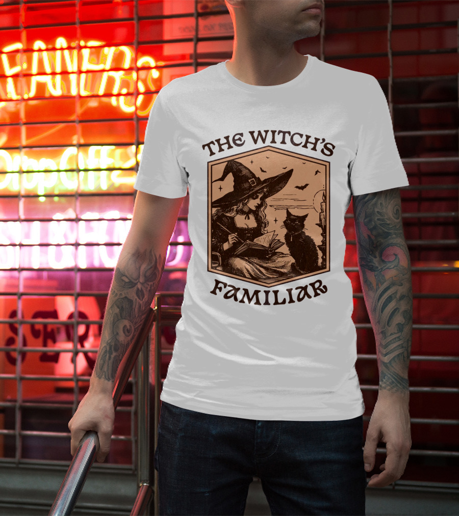 The Witch's Familiar Halloween Vintage Witch And Cat T-Shirt