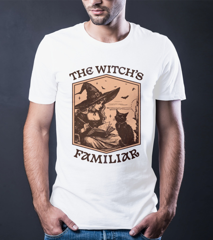 The Witch's Familiar Halloween Vintage Witch And Cat T-Shirt