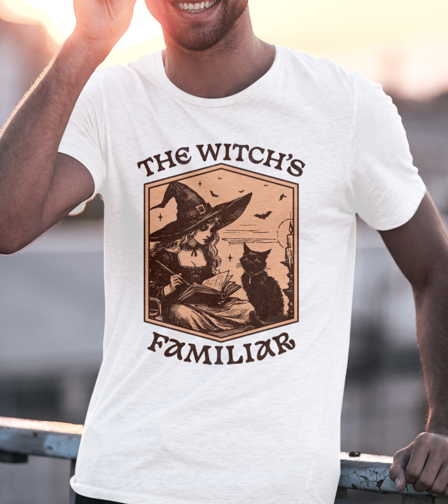 The Witch's Familiar Halloween Vintage Witch And Cat T-Shirt