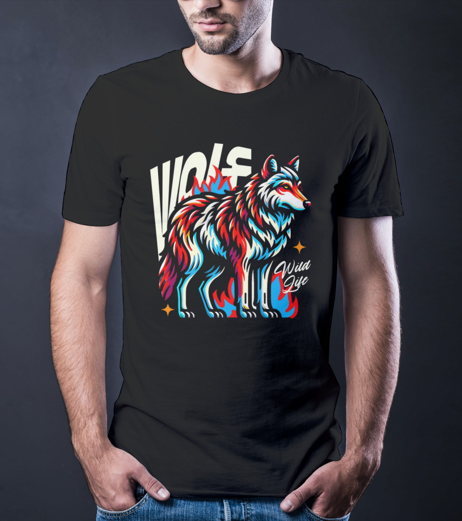 WOLF Wild Life Vivid Colorful Wolf T-Shirt