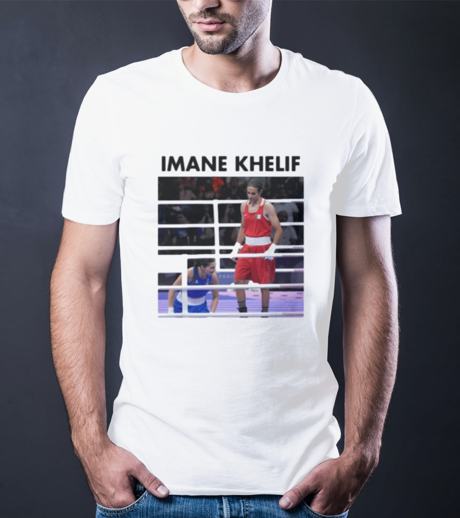 IMANE KHELIF Boxing Match Scene With Red And Blue Competitors T-Shirt