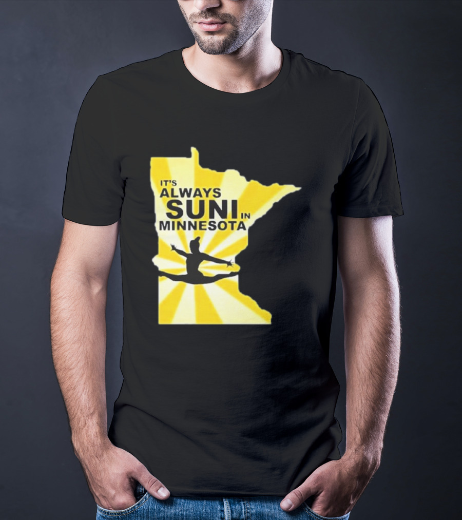 It's Always Suni In Minnesota Gymnastics Silhouette State Outline T-Shirt