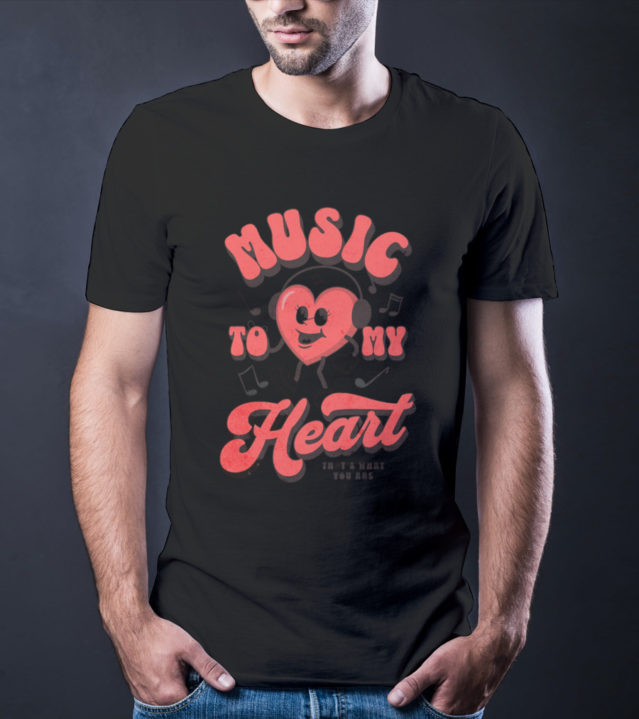 Music To My Heart Cute Valentines Mascot Notes And Heart Character T-Shirt