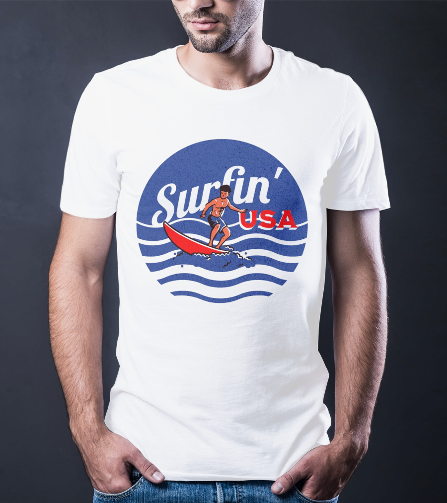 Surfin' USA Surfboard Waves Circle T-Shirt