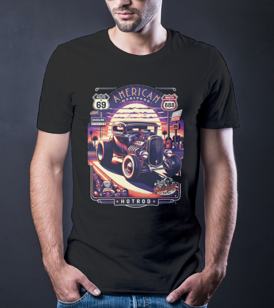 American Heritage Route 69 Hotrod Speedster Gasoline Motel T-Shirt