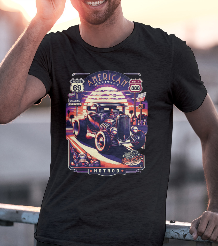 American Heritage Route 69 Hotrod Speedster Gasoline Motel T-Shirt