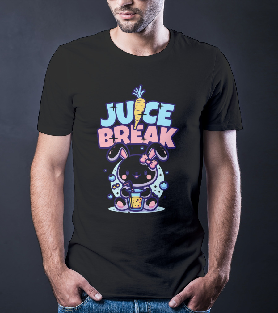 Juice Break Cute Bunny With Carrot And Drink T-Shirt