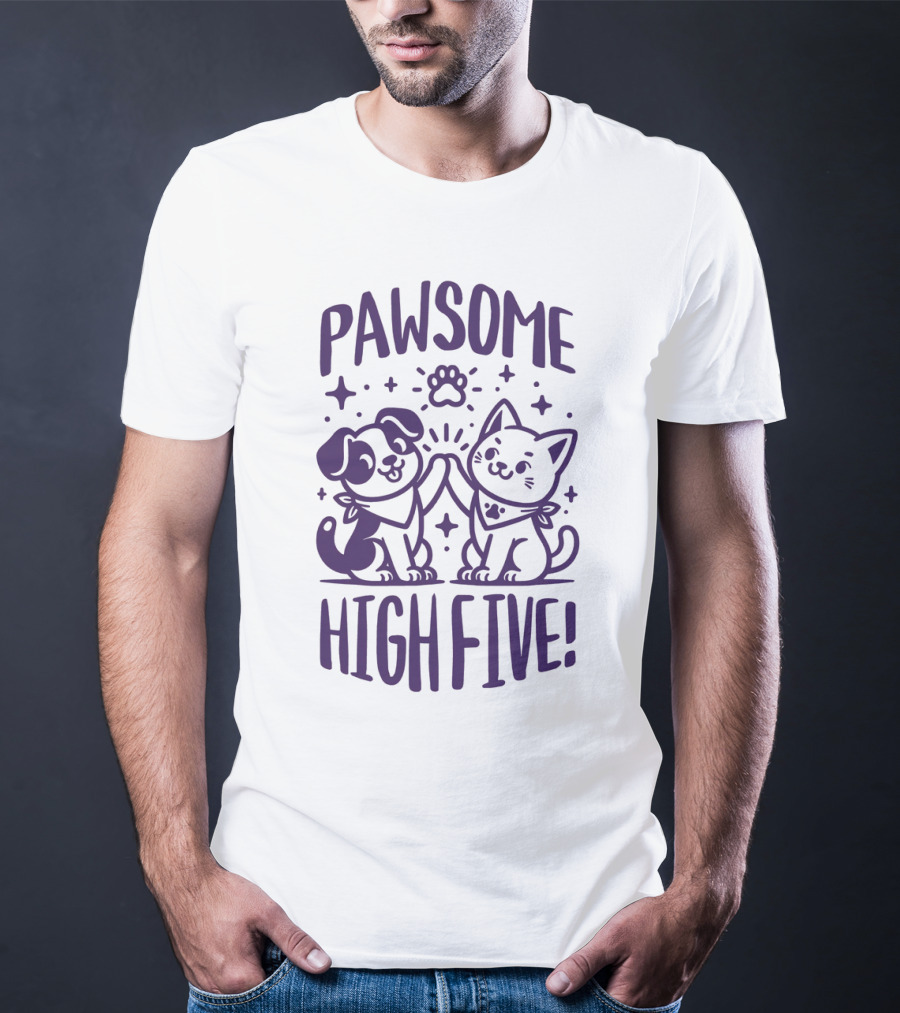 Pawsome High Five Cute Animal Purple Pawsom T-Shirt