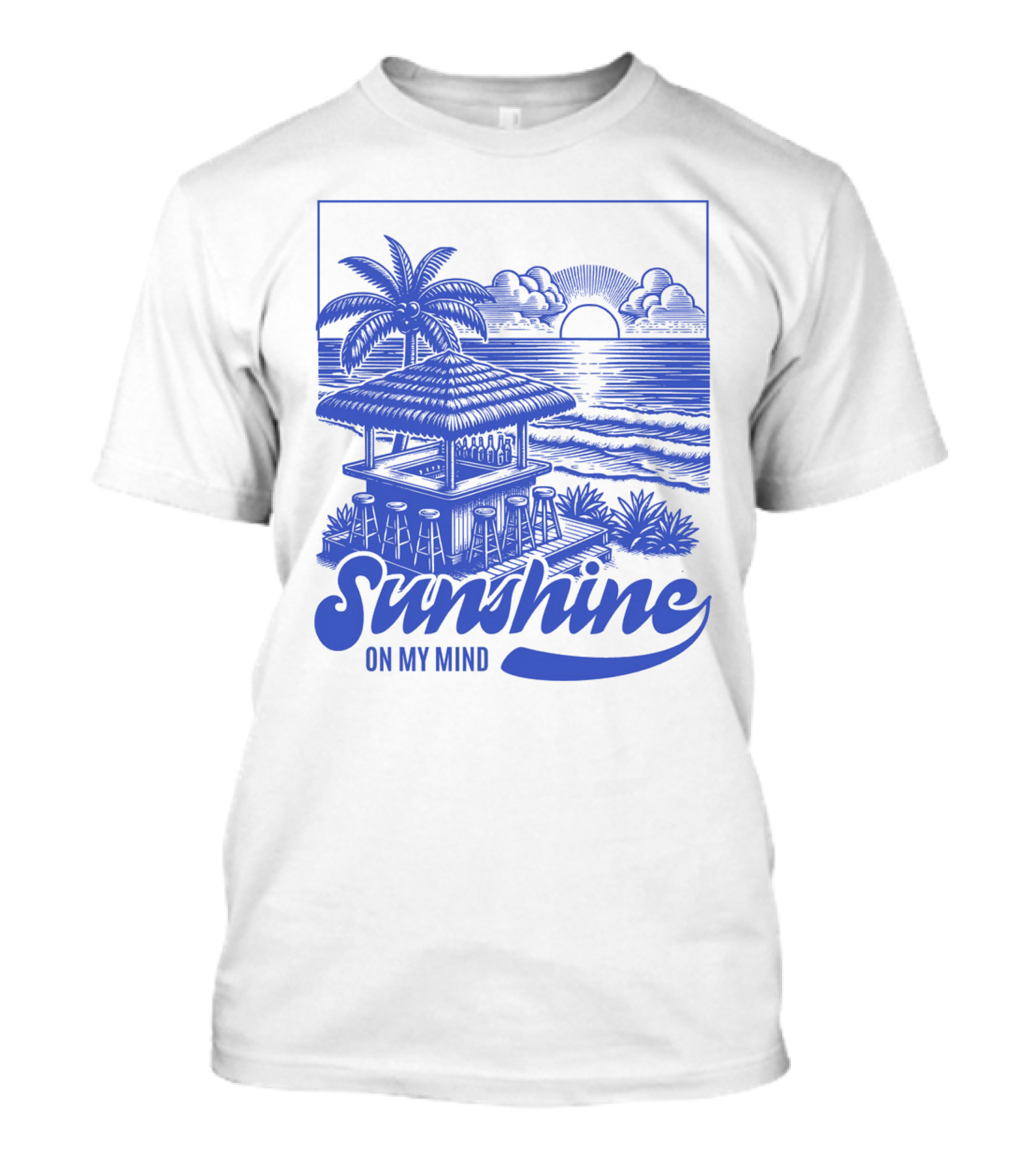 Sunshine On My Mind Vintage Beach Hut And Sunset Scene T-Shirt