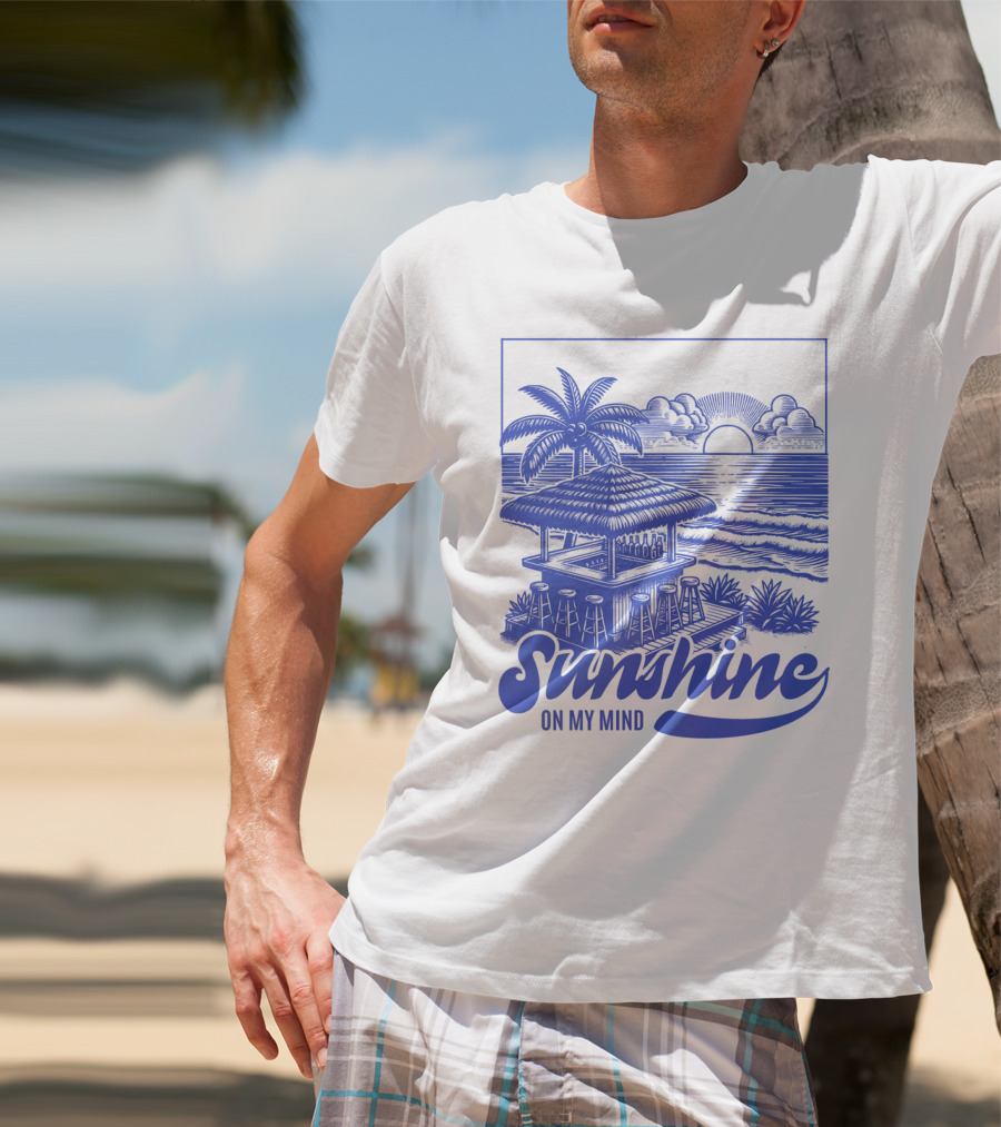 Sunshine On My Mind Vintage Beach Hut And Sunset Scene T-Shirt