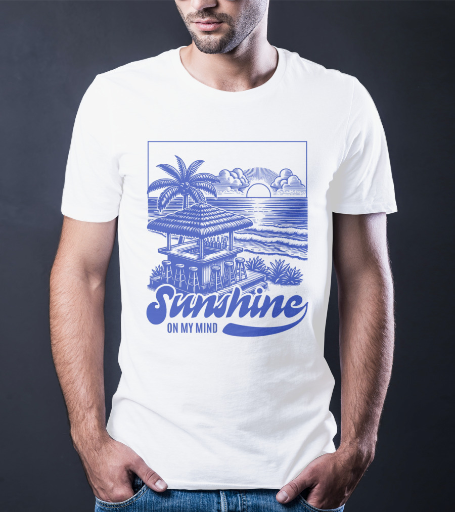 Sunshine On My Mind Vintage Beach Hut And Sunset Scene T-Shirt