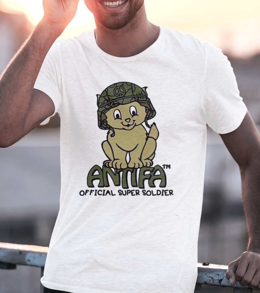 Antifa Super Soldier Peace Helmet Kitten T-Shirt