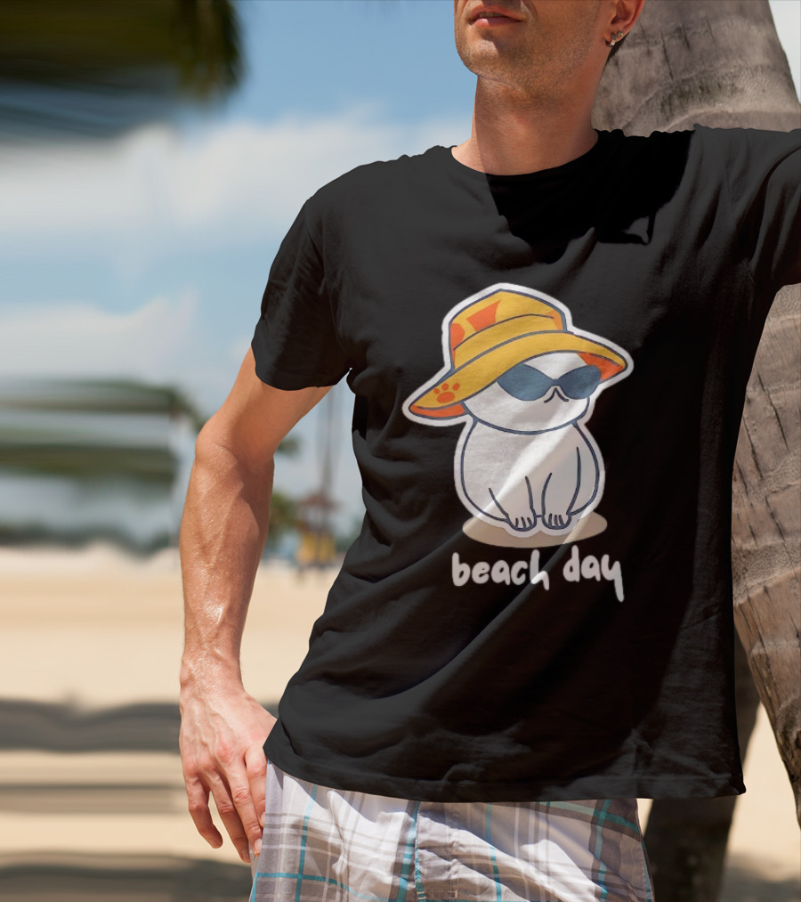 Cat Relaxing In Sunglasses And Hat For A Beach Day T-Shirt