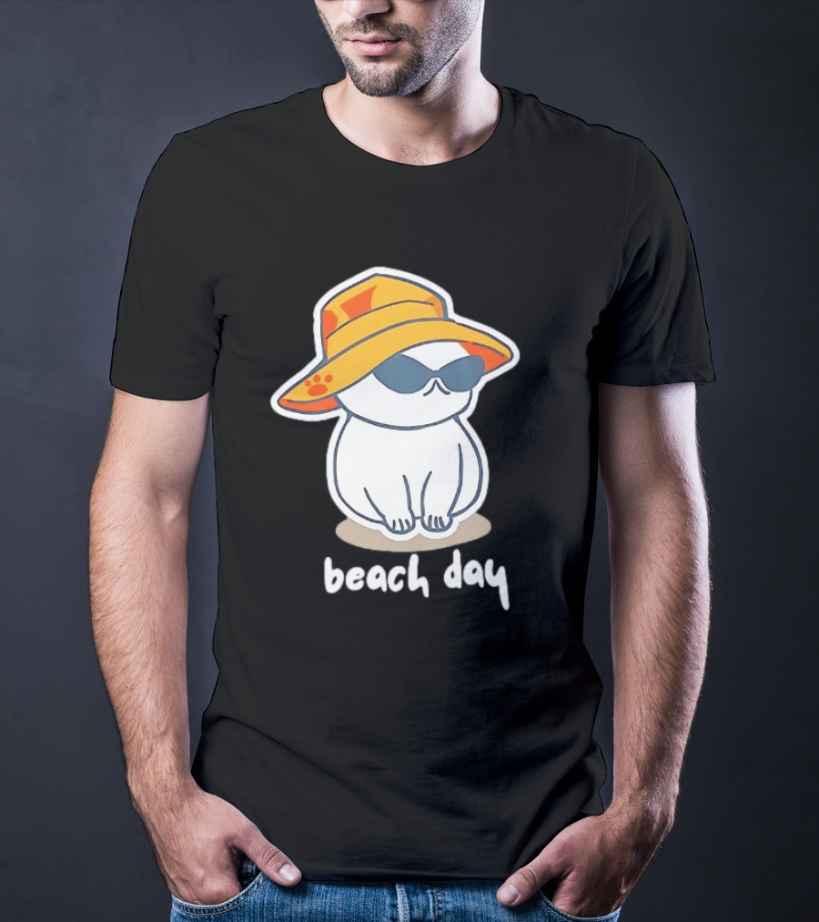 Cat Relaxing In Sunglasses And Hat For A Beach Day T-Shirt