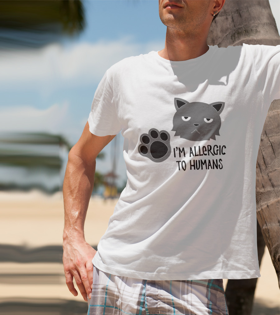 Cat I'm Allergic To Humans Shirt With Grumpy Feline Face And Paw Prints T-Shirt